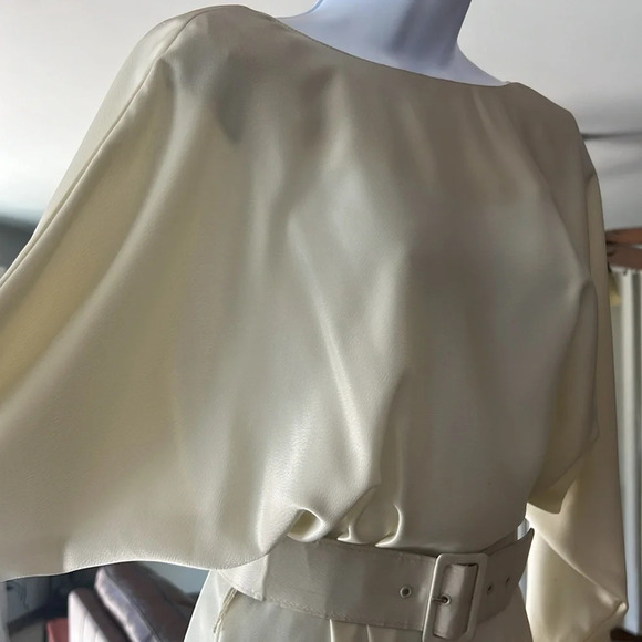 Vintage COCO Cream Midi Scoop Neck Belted Dream Dress Size 4 - Picture 7 of 11